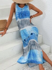 SHEIN VCAY Đầm Chia Tách cao Cà vạt nhuộm Giải trí - Nhiều màu - Xem 3