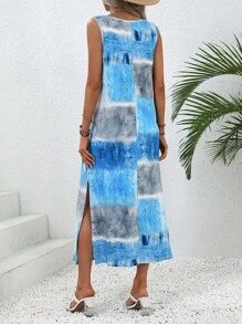 SHEIN VCAY Đầm Chia Tách cao Cà vạt nhuộm Giải trí - Nhiều màu - Xem 2