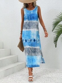 SHEIN VCAY Đầm Chia Tách cao Cà vạt nhuộm Giải trí - Nhiều màu - Xem 4