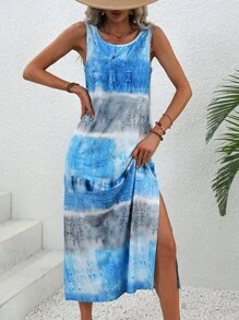 SHEIN VCAY Đầm Chia Tách cao Cà vạt nhuộm Giải trí - Nhiều màu - Xem 1