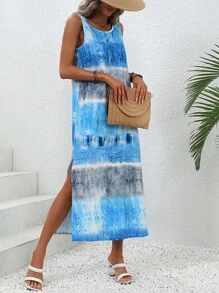 SHEIN VCAY Đầm Chia Tách cao Cà vạt nhuộm Giải trí - Nhiều màu - Xem 6