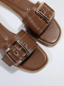 Women's Fashionable Flat Sandals With Buckle Decoration