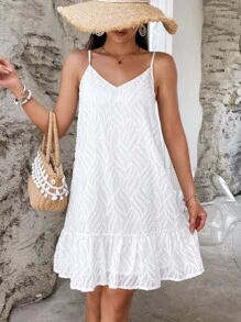 SHEIN VCAY Vestido de tirantes unicolor bajo con fruncido - Blanco - Ver 1