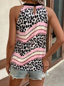 SHEIN Clasi Leopard Print Halter Top - Multicolor - View 2