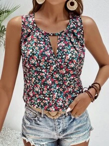 SHEIN Frenchy 碎花鎖眼領口背心上衣