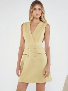 BizChic 雙排釦翻蓋細節洋裝工作服 - 卡其色 - 查看 4