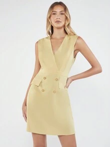 BizChic 雙排釦翻蓋細節洋裝工作服 - 卡其色 - 查看 3