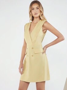 BizChic 雙排釦翻蓋細節洋裝工作服 - 卡其色 - 查看 5