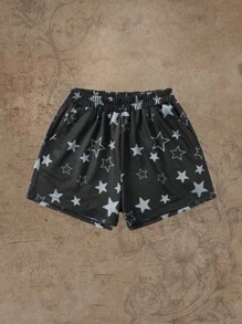 ROMWE Fairycore Star Print Shorts - Black - View 1
