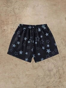 ROMWE Fairycore Star Print Shorts - Black - View 2