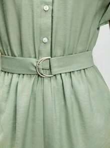 BizChic Button Front Belted Romper - Mint Green - View 7
