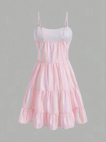 SHEIN MOD 條紋圖案荷葉邊吊帶洋裝