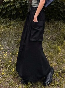 DAZY Flap Pocket Belted Cargo Skirt - Black - View 2