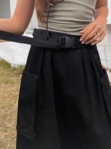 DAZY Flap Pocket Belted Cargo Skirt - Black - View 7