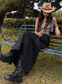 DAZY Flap Pocket Belted Cargo Skirt - Black - View 8