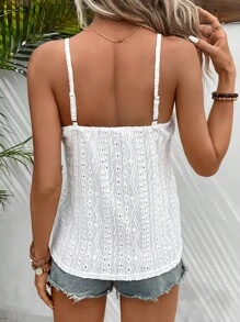 SHEIN Frenchy Eyelet Embroidery Scallop Trim Cami Top - White - View 2