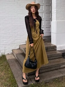 Slogan Graphic Tank Dress - Khaki - View 4
