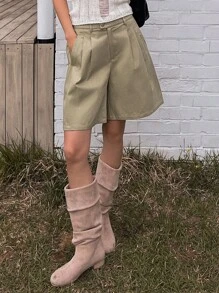 DAZY 斜口袋褶皺短褲 - 灰色 - 查看 2