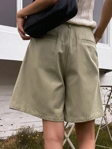 DAZY 斜口袋褶皺短褲 - 灰色 - 查看 5