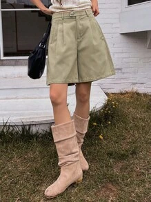 DAZY 斜口袋褶皺短褲 - 灰色 - 查看 6