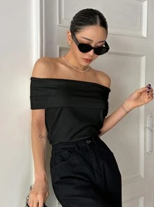 DAZY Top de sortie à épaules dénudées avec pli devant