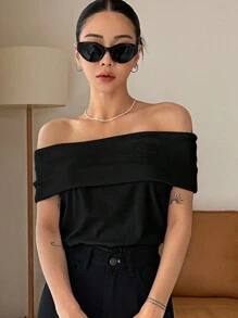 DAZY Top de sortie à épaules dénudées avec pli devant