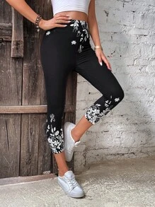 EMERY ROSE Floral Print Leggings - Black - View 5