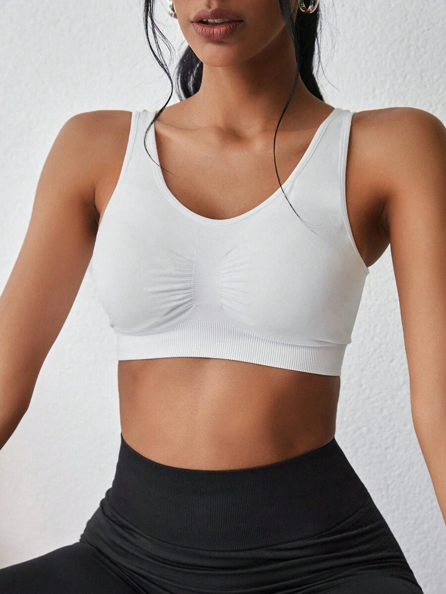 RueChic Solid Ruched Crop Tank Top - White - View 1