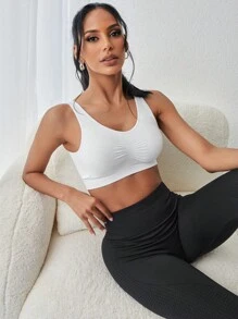 RueChic Solid Ruched Crop Tank Top - White - View 5