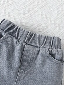 男嬰字母圖案連帽T恤和牛仔短褲 - 彩色 - 查看 6