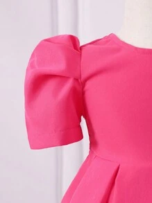 SHEIN 嬰兒素色泡泡袖後綁帶蝴蝶結百褶下擺洋裝