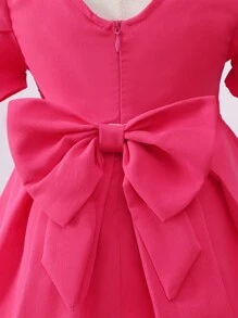 SHEIN 嬰兒素色泡泡袖後綁帶蝴蝶結百褶下擺洋裝