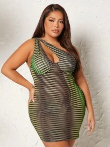 SHEIN SXY Plus Allover Print One Shoulder Cut Out Bodycon Dress - Multicolor - View 1