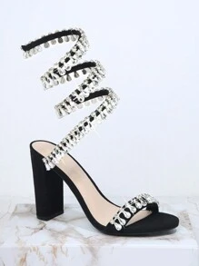Sandalias con diseño de tachuela con cordón con tacón block - Negro - Ver 2