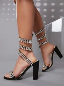 Sandalias con diseño de tachuela con cordón con tacón block - Negro - Ver 4