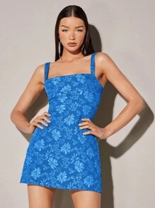 SHEIN BAE Váy hai dây Jacquard hoa, cổ vuông màu trơn, cổ vuông xếp ly, váy ngắn hở lưng, váy không tay bồng bềnh màu hồng cho nữ, váy dự tiệc cưới cho nữ, váy dự tiệc cô dâu màu trắng, váy tốt nghiệp, trang phục tốt nghiệp, trang phục ăn sáng muộn cho nữ, trang phục hòa nhạc cho nữ, trang phục rave, lễ hội, hòa nhạc đồng quê, trang phục Ibiza, trang phục Nashville, kỳ nghỉ, trang phục kỳ nghỉ, trang phục kín đáo, trang phục nhiệt đới cho phụ nữ, Gyaru, trang phục mùa hè / mùa hè / quần áo mùa hè, trang phục mùa xuân cho nữ, váy đêm hẹn hò, váy ngắn phù dâu, váy đen nhỏ thanh lịch, mùa xuân/hè - Màu xanh lam - Xem 6