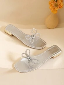 亮片水鑽輕便平底涼鞋 - 銀色 - 查看 6