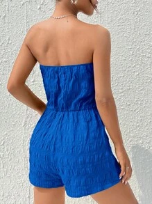 SHEIN EZwear Solid Tube Romper Without Belt - Royal Blue - View 2