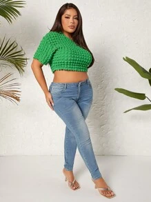 SHEIN SXY Plus Solid Crop Tee - Green - View 4