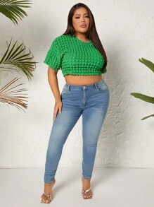 SHEIN SXY Plus Solid Crop Tee - Green - View 5