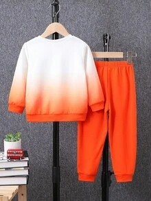 SHEIN 男小童汽車和字母圖案衛衣和衛褲