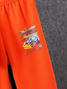 SHEIN 男小童汽車和字母圖案衛衣和衛褲