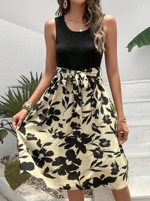 SHEIN Frenchy In hoa Váy có thắt lưng - Nhiều màu - Xem 4