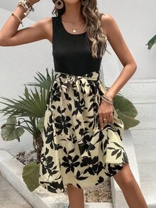SHEIN Frenchy In hoa Váy có thắt lưng - Nhiều màu - Xem 5
