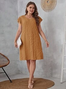 SHEIN LUNE فستان تونك اكمام فراشة مقاس كبير - بني - مشاهدة 4