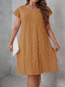 SHEIN LUNE فستان تونك اكمام فراشة مقاس كبير - بني - مشاهدة 5