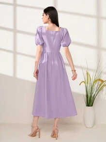 Mulvari Đầm Ren lên Dây kéo Nếp gấp Phần Ngực màu trơn Thanh lịch - Màu Lilac Tím - Xem 2