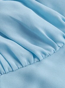 SHEIN MOD Áo sơ mi nữ Bất đối xứng Dải chun Thắt nơ trước Nếp gấp Phần Ngực màu trơn Giải trí - Màu xanh nhạt - Xem 3