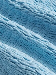 SHEIN MOD Áo sơ mi nữ Bất đối xứng Dải chun Thắt nơ trước Nếp gấp Phần Ngực màu trơn Giải trí - Màu xanh nhạt - Xem 4