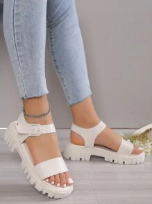 European And American Simple Style Fashionable Roman Style Wedge Heels Platform Sandals With Ankle Strap - Beige - View 4